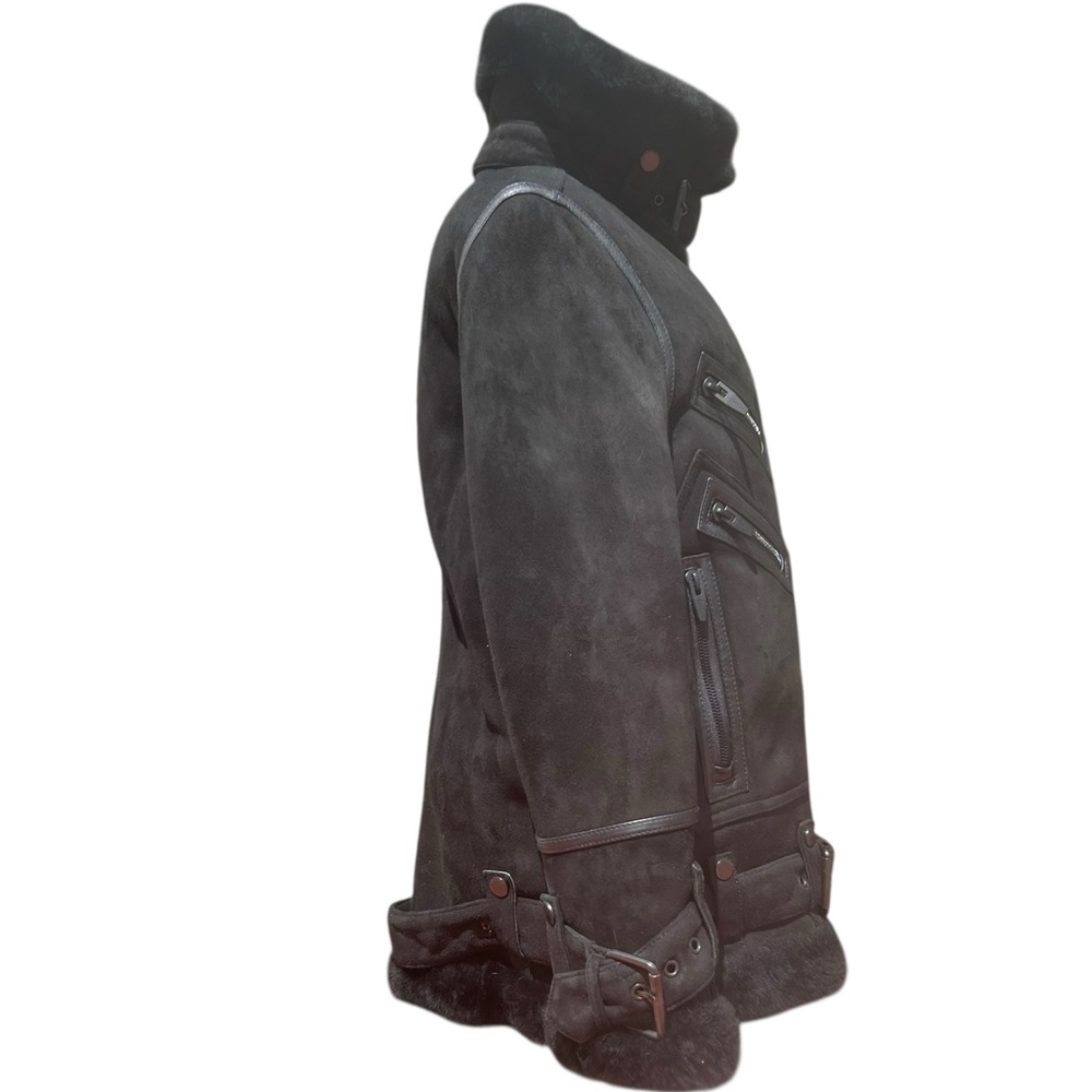 The Arrivals Moya Oversized Shearling Black Suede Moto Jacket Size Small - Picture 9 of 15